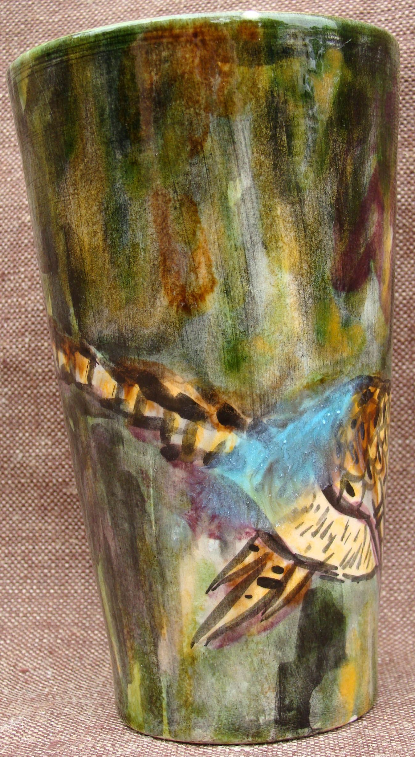 Majolica Pencil Cup Pot Marie Louise Impe Peacock France Keraluc No