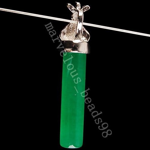 Imperia Green Jade Column Bead Pendant 18KGP MC1708