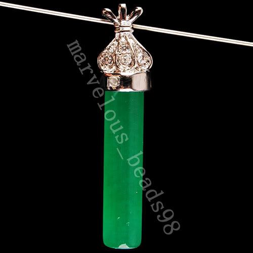 Imperia Green Jade Column Bead Pendant 18KGP MC1708