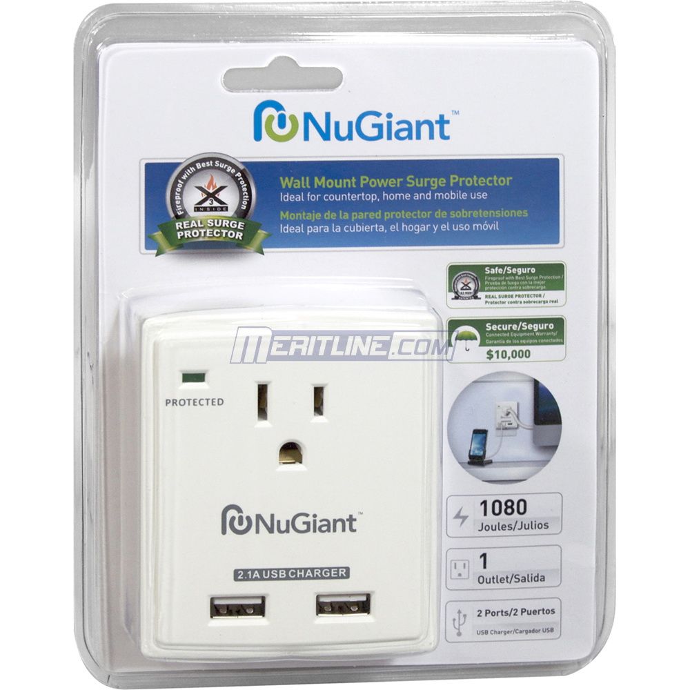 Nugiant 1 Outlet Power Strip Wall Tap Surge Protector with USB Charger