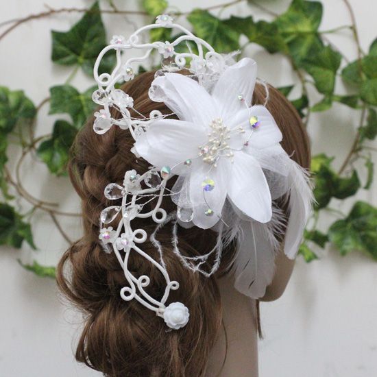 1pc Silk Orchid Feather Tiara Wedding Headpiece White