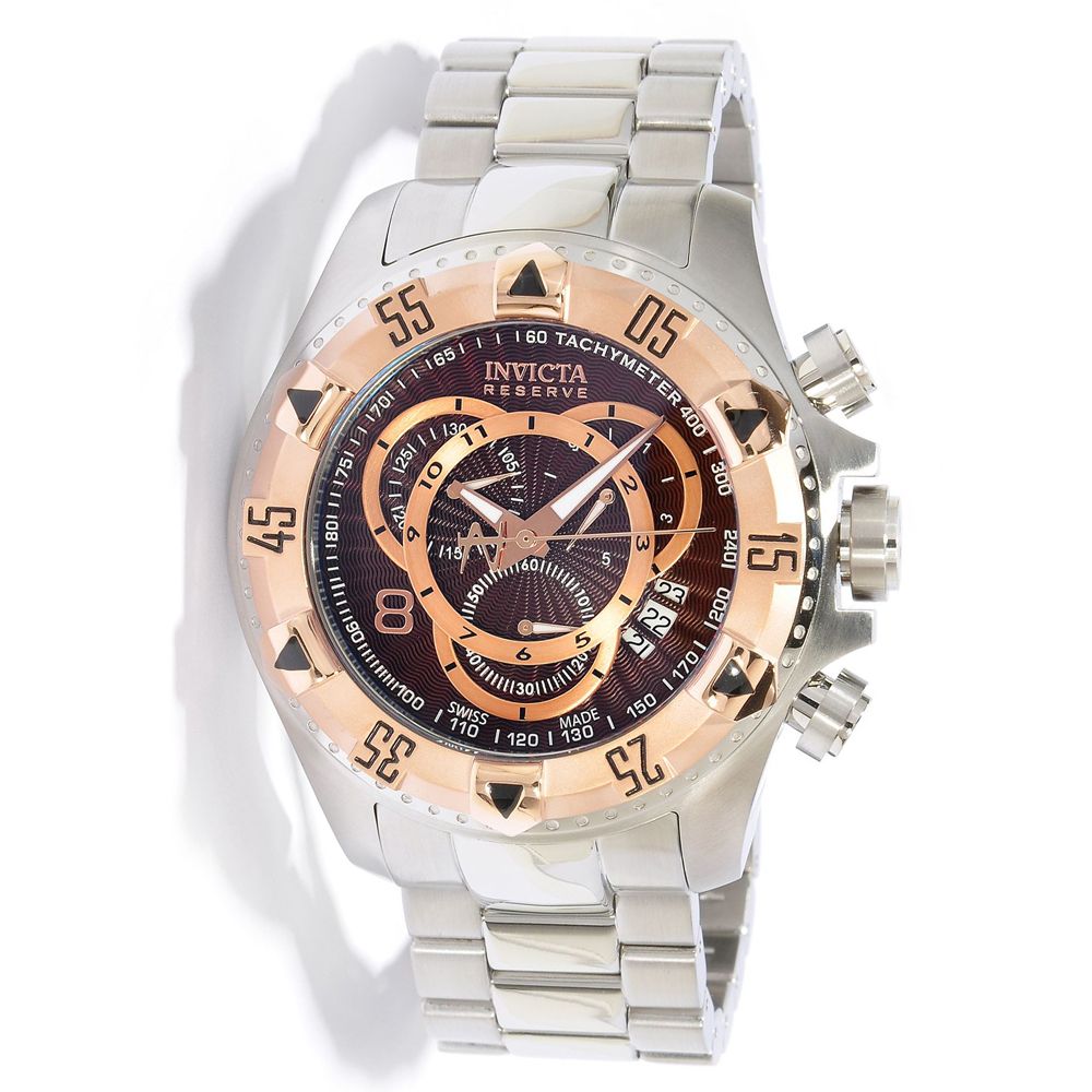 Invicta 11001 Mens Reserve Excursion Rose Gold Tone Bezel Brown Dial