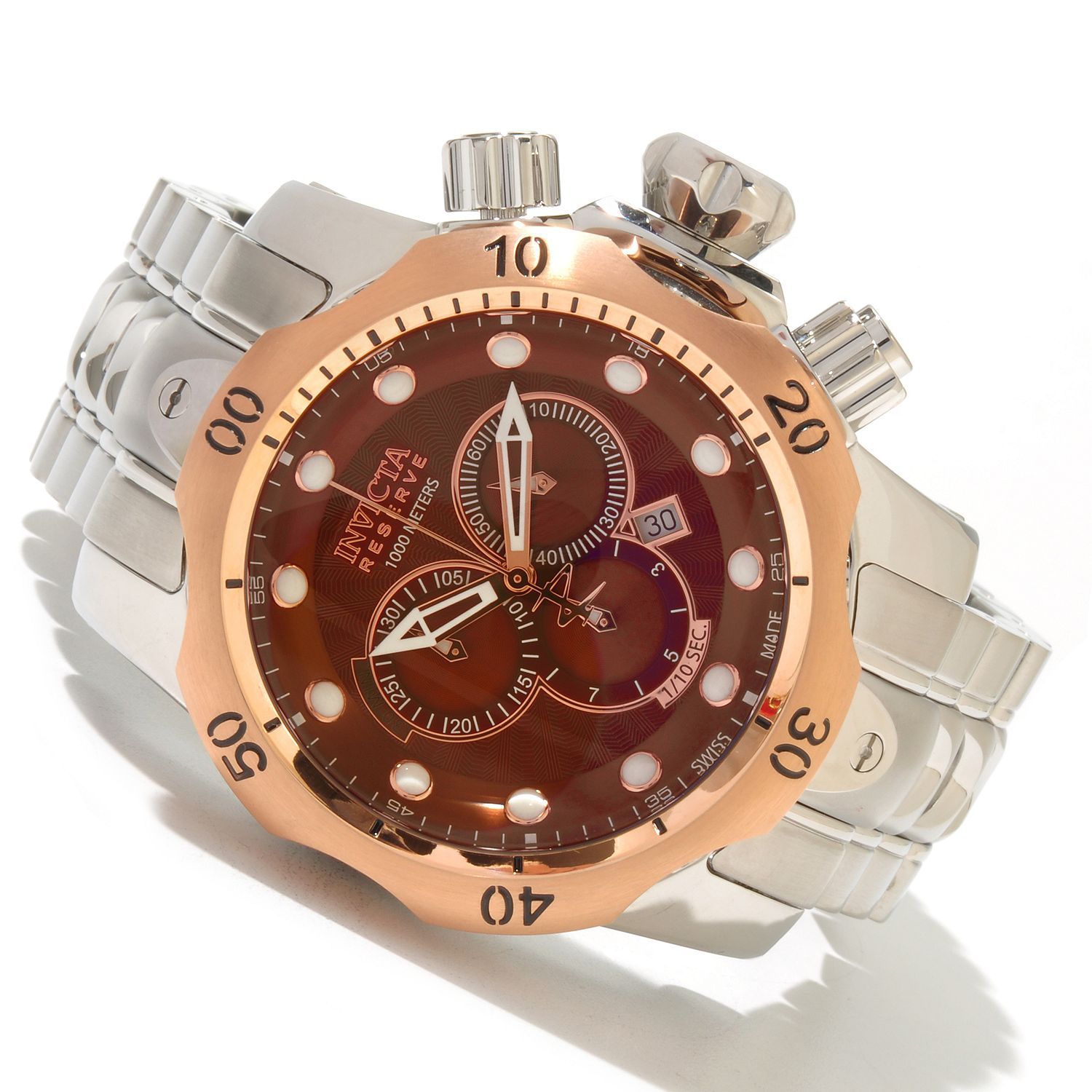 New Invicta 10787 Reserve Venom 18K Rose Gold Plated Bezel Brown Dial