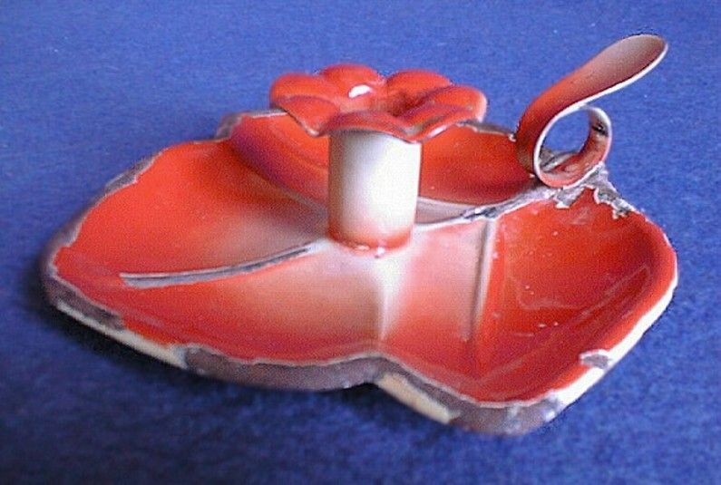 Enamelware Candle Holder Candlestick Art Nouveau Leaf