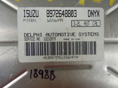 02 Isuzu Axiom Engine Computer ECM ECU PCM 8972648803