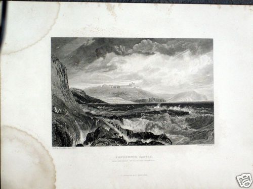 Vtg J M w Turner Engraving Pendennis Castle Detailed