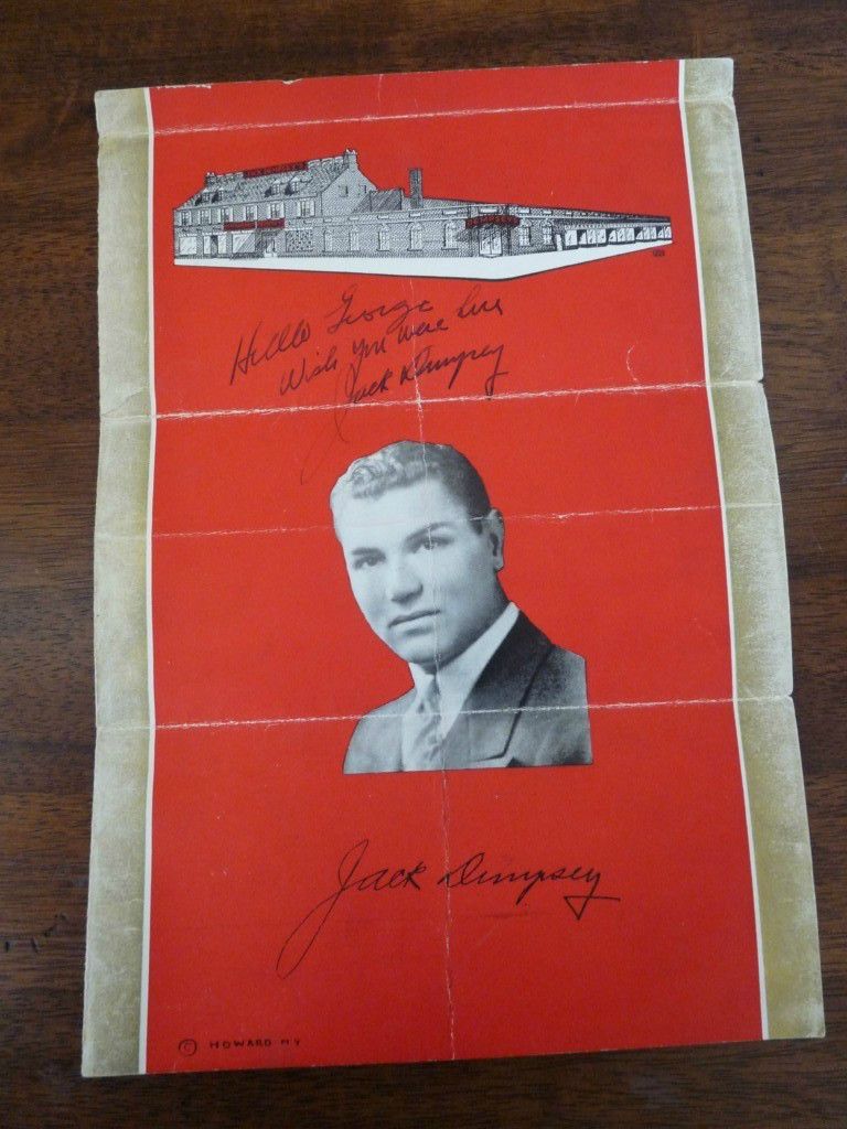 Jack Dempsey Autographed Menu