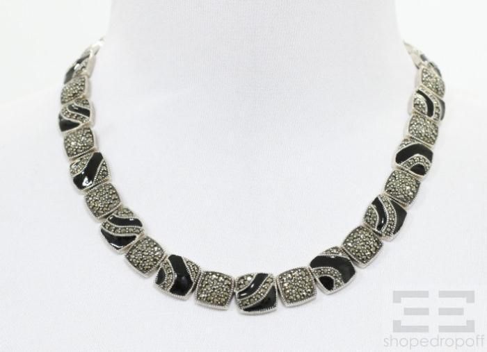 Judith Jack Sterling Silver Marcasite Black Enamel Necklace