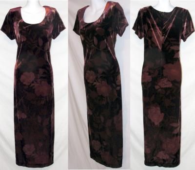 Vintage 1990s Burgundy Floral Velvet Grunge Dress Large