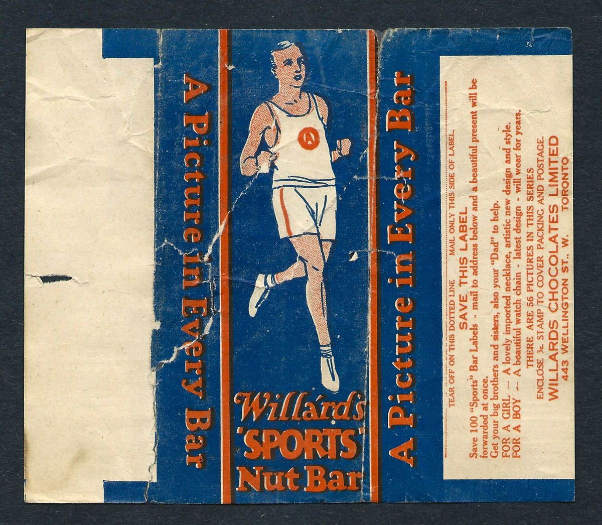 1924 Willard Chocolate Wrapper for V122 Sports Champion Series Very