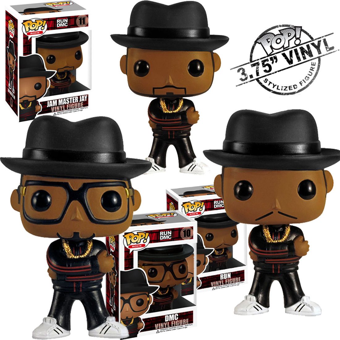 Rare 2011 Funko RUN, DMC & JAM MASTER JAY Pop Vinyl 3   3.75 Figure