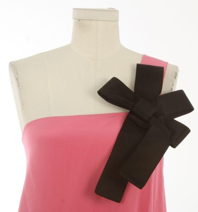 Jay Godfrey Pink Silk Black Bow 1 Shoulder Dress 4 New