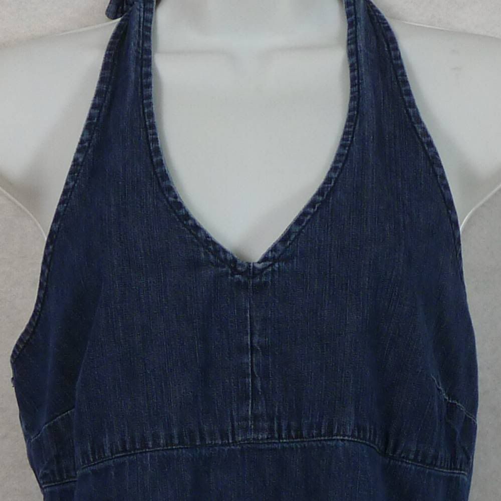 Old Navy Dark Blue Jean Denim 100 Cotton Halter Top Shirt Blouse Jrs M