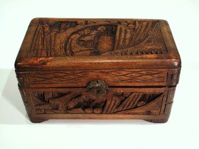 Very Old Antique Asian Handmade Wood Jewelry Box Chest