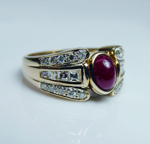 Caldwell Designer Sapphire Ruby Flip Square Diamond Ring 18K Estate