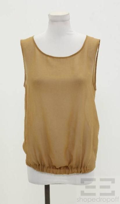 Jil Sander Camel Transparent Gathered Sleeveless Blouse Size 40