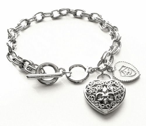 Fleur de Lis Hot Heart Charm Toggle Bracelet