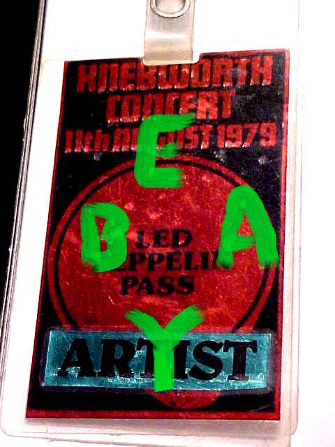 Jimmy Page LED Zeppelin Personal Used Artist Pass from Knebworth