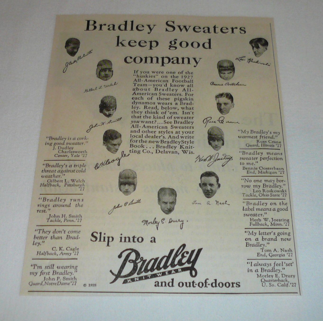 1928 Bradley Knitware ad HERB JOESTING BENNIE OOSTERBAAN many more  