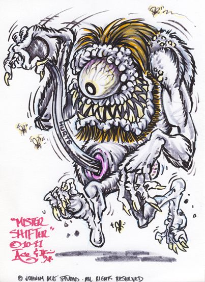 Johnny Ace Original Monster Art Rat Fink Ed Big Daddy Roth Shifter Eyeball Hairy  