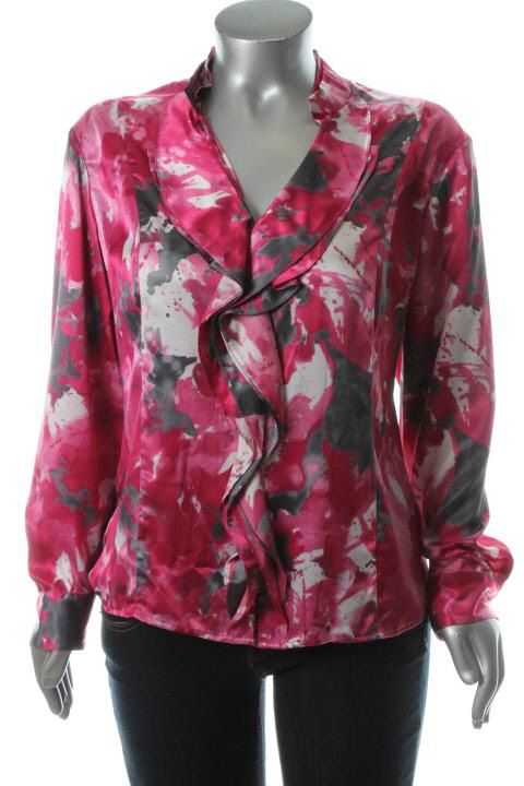 Jones New York NEW Prospect Park Pink Long Sleeve Ruffled Blouse Top Plus 24W  