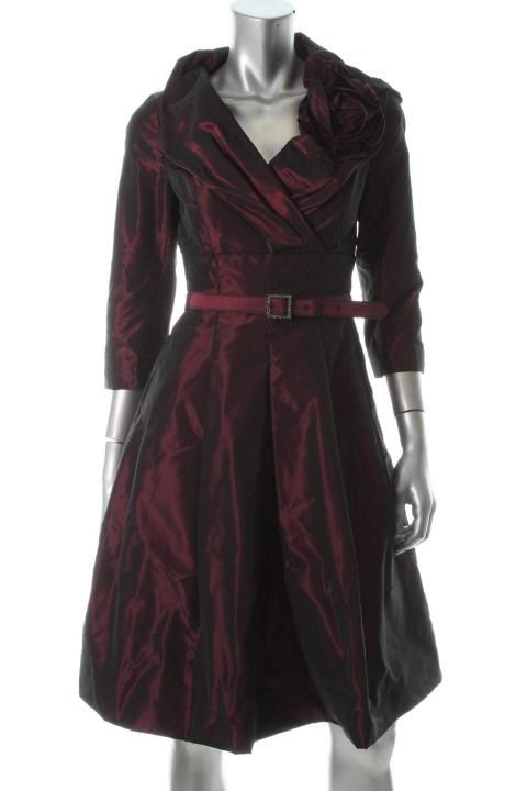 Teri Jon New Red Taffeta Shawl Collar Pleated A Line Cocktail Evening Dress 6  