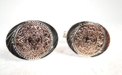 Vintage Mexican Joyeria Real Sterling Silver 10K Coin Cufflinks Gift Boxed  