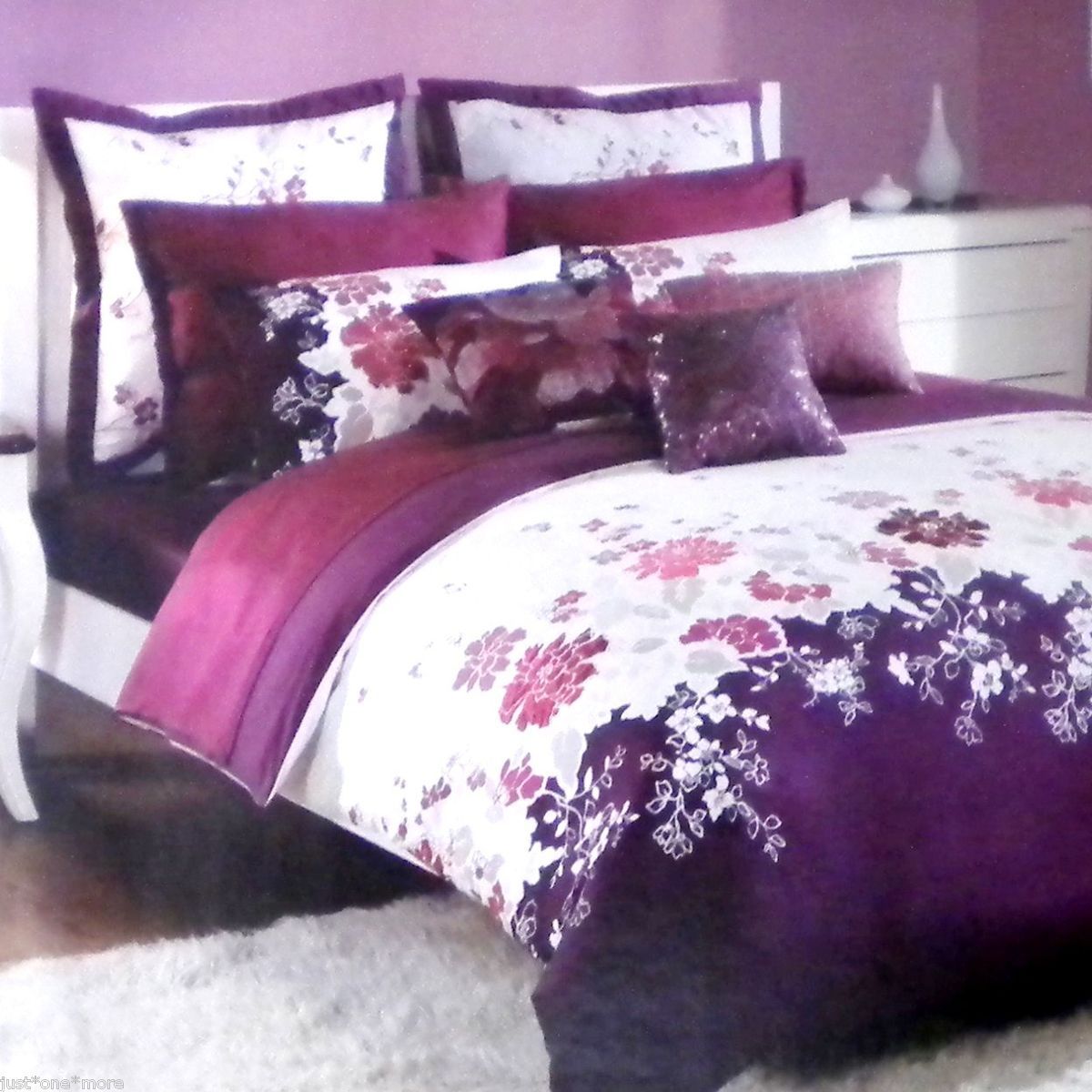 KAS AUSTRALIA DESIREE FLORAL *3pc QUEEN DUVET COVER SET PURPLE PINK