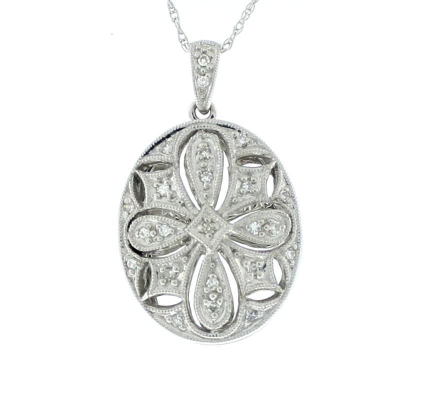 Vintage 14 Karat White Gold Ladies 0 20 Carat Diamond Locket Pendant