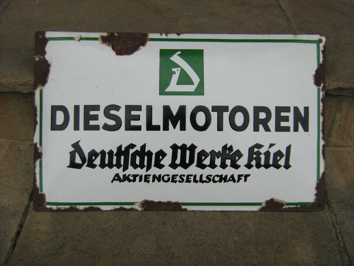 Dieselmotor Deutsche Werke Kiel AG Orig Emailschild Reklameschild