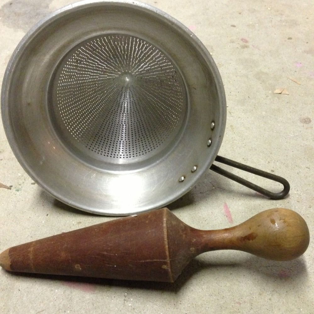 Vtg Kitchen Craft Sieve Colander Strainer Juicer Wooden Pestle