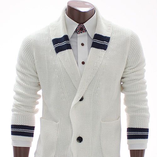 Unghea Mens Button Front Cardigan Sweater White NAK02