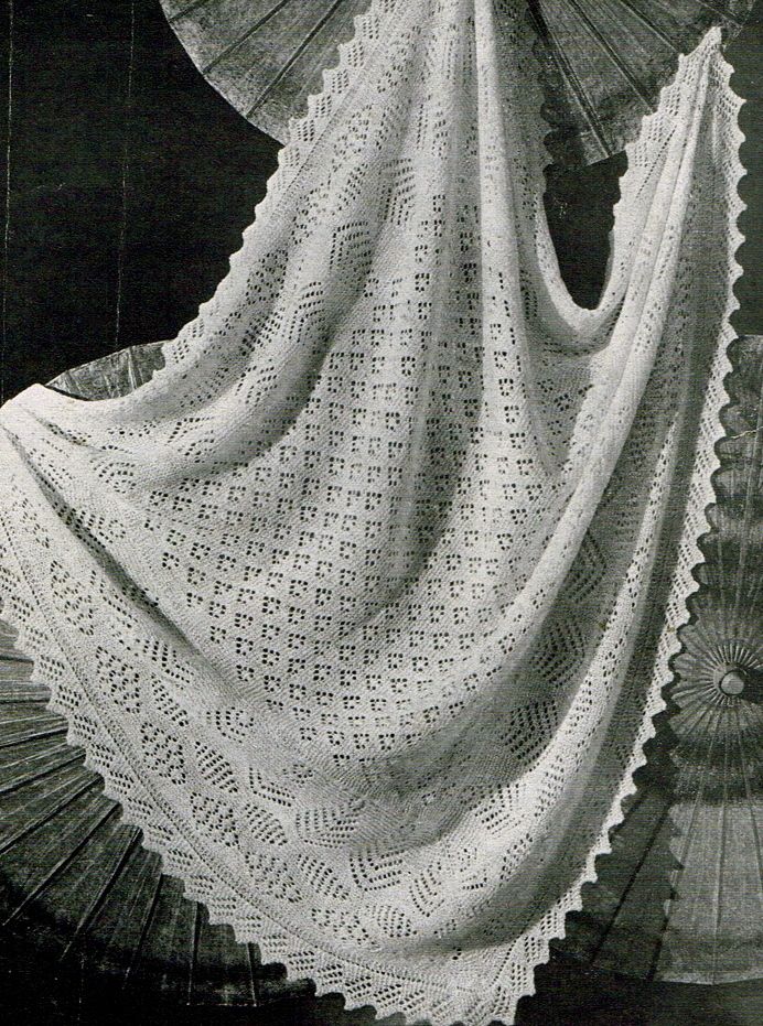 Vintage Knitting pattern shetland lace baby christening shawl 2 ply