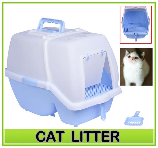 New Deluxe Cat Litter Kitty Pan Pet Box Enclosed W Scoop W Deep Entry