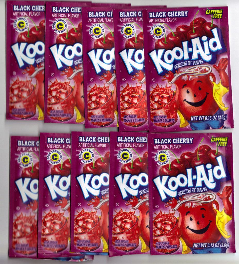 10 packets of KOOL AID drink mix BLACK CHERRY flavor, TEN packs