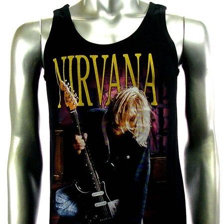 Sz M Nirvana Kurt Cobain T Shirt Tank Top Vest Biker Rock V17