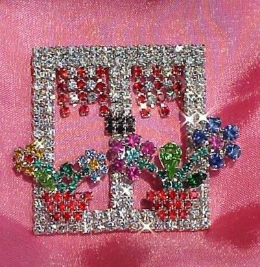 Rhinestone Crystal Flowers in Window Brooch Pin