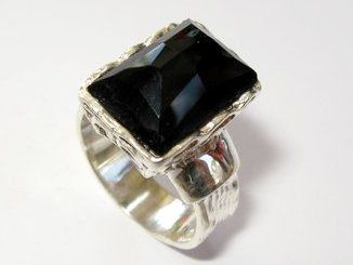 Vintage Antique Style Ladies Black Onyx Ring Silver