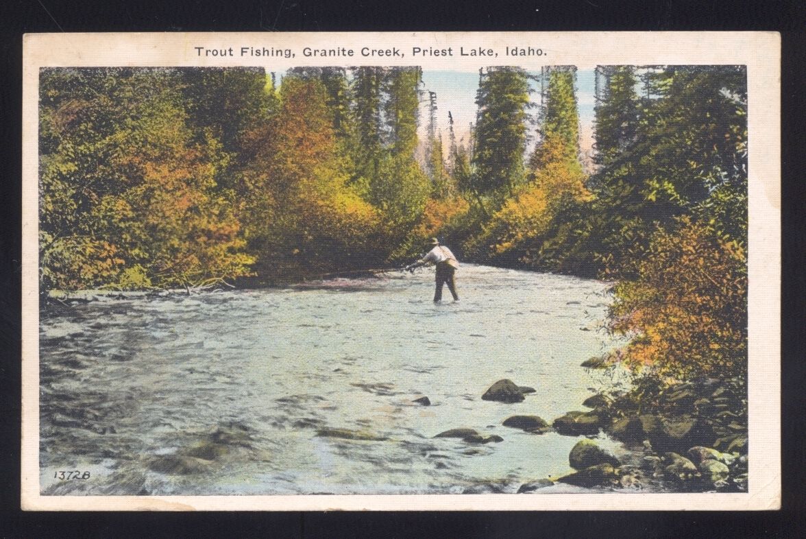 Priest Lake Idaho Granite Creek Trout Fishing Antique Vintage Postcard