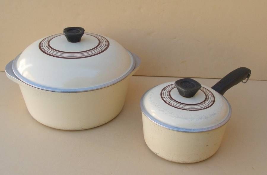 Pc. Lot CLUB ALUMINUM COOKWARE BEIGE ALMOND BROWN STRIPES DUTCH OVEN