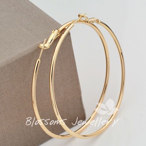 9K 9ct Gold GF 5 8cm Large Plain Round Hoop Earrings Solid ES436