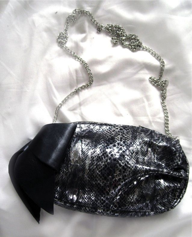 Lauren Merkin Loretta Clutch Leathr Snakeskin Chain New