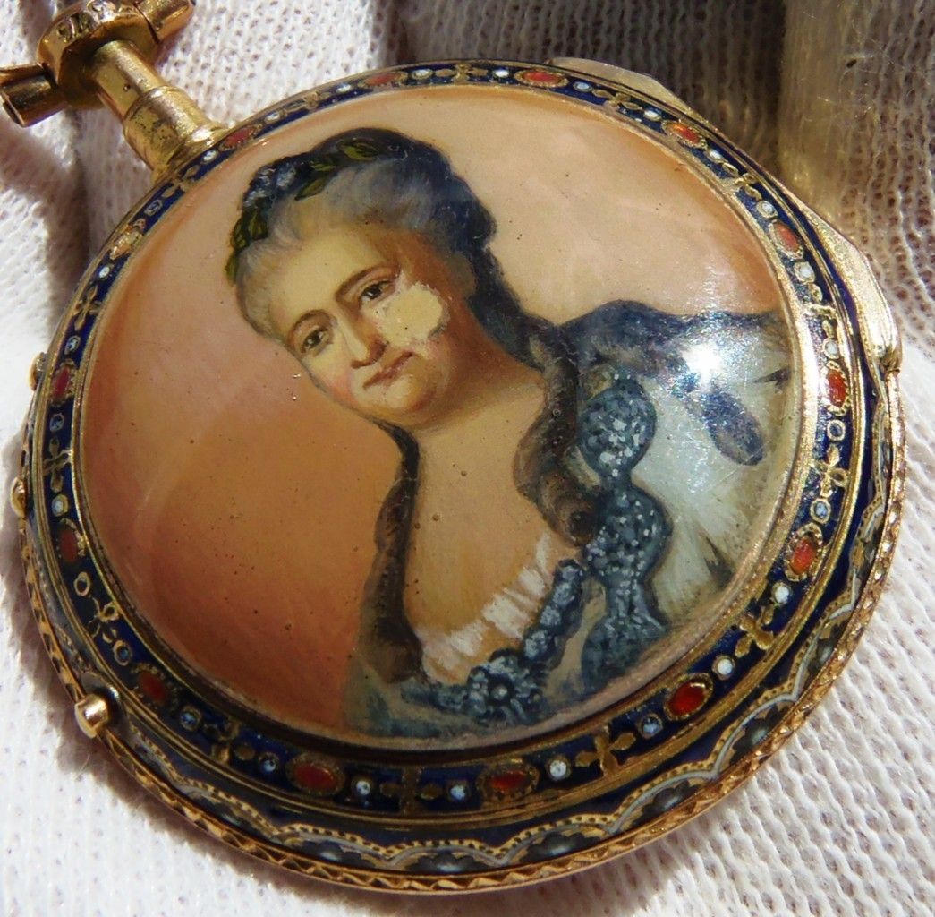 Le Roy A Paris Verge Fusee 18K Gold Enamel Watch Cathrine II of Russia