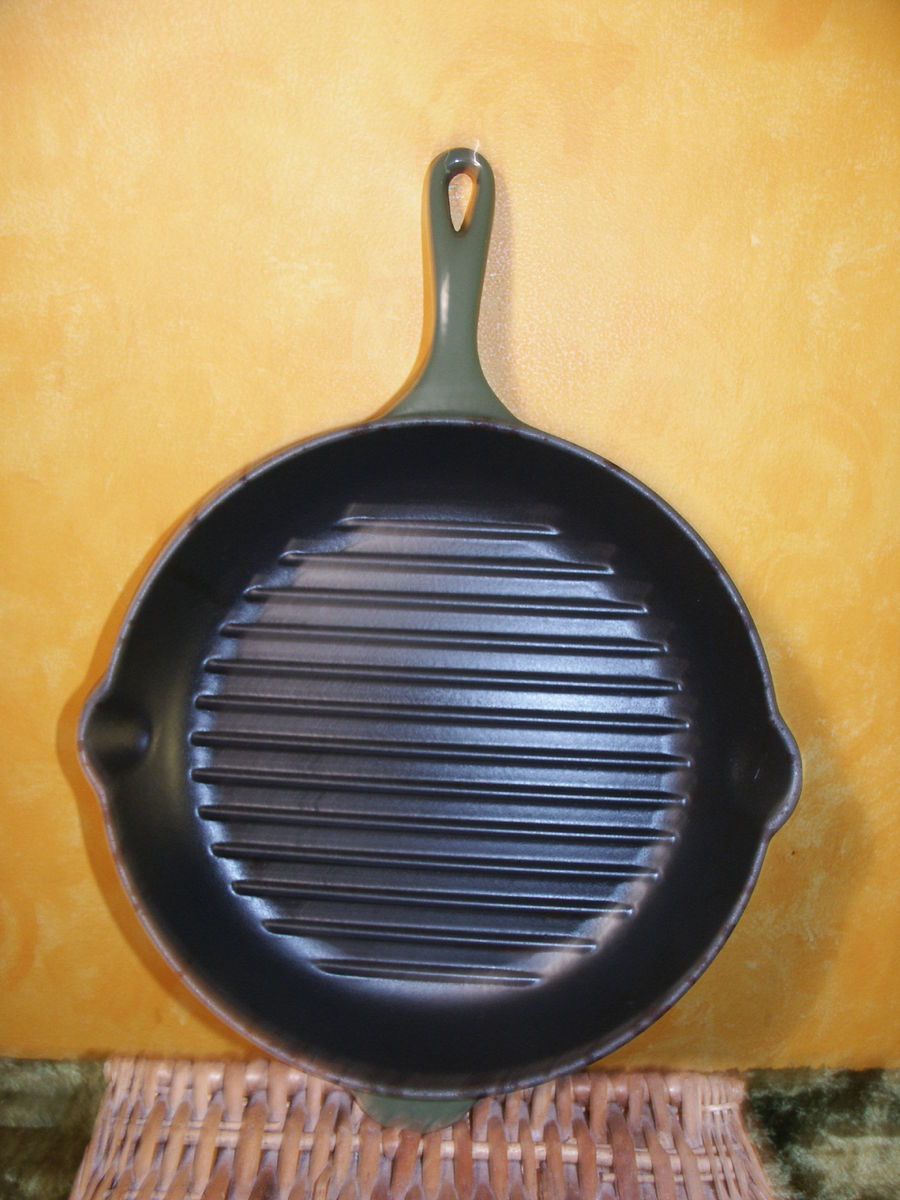 Le Creuset Griddle Skillet Frying Pan 26 Enamel Cast Iron Grill Green