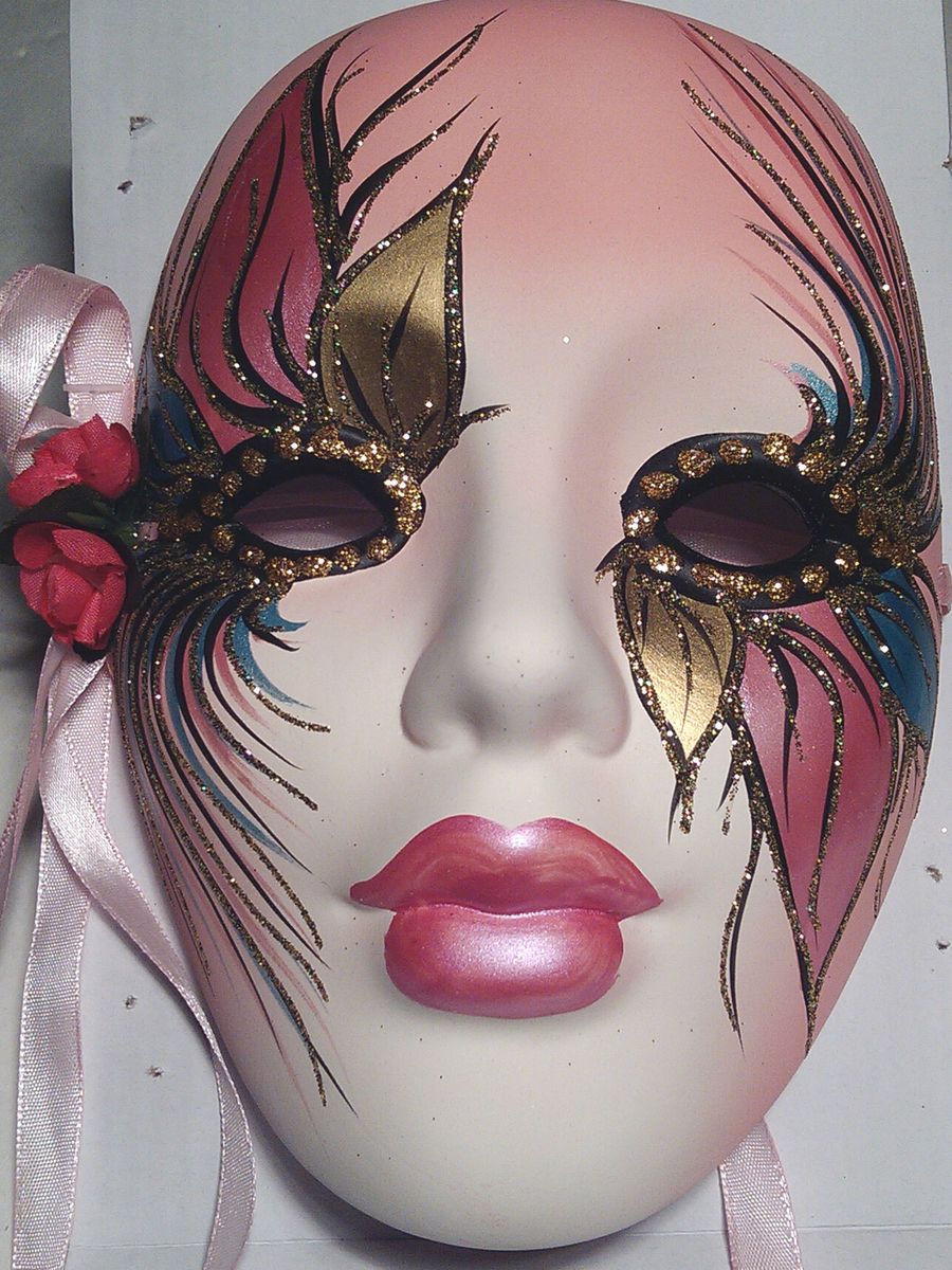 New Porcelain Mardi Gras Mask, theatrical, 7 inches, wall decoration