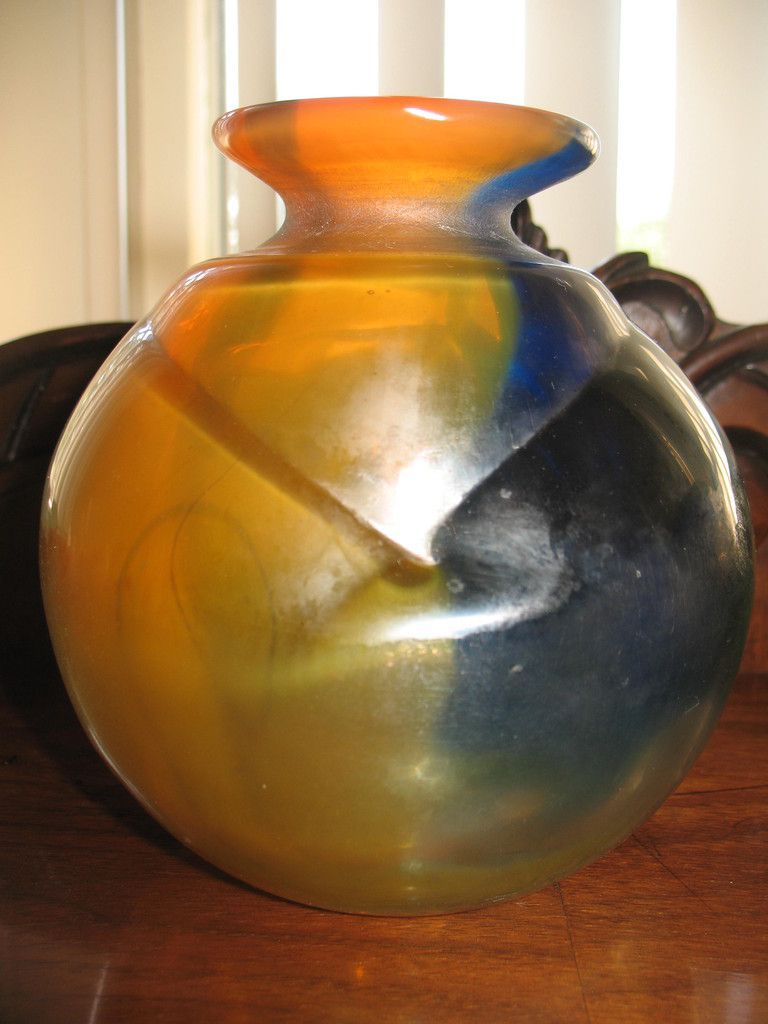 Beautiful Signed Leon Applebaum Art Glass Vase 5 7 H