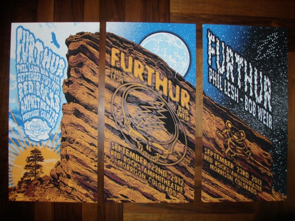  Red Rocks 2012 poster tryptich set SIGNED AP Grateful Dead Phil Lesh