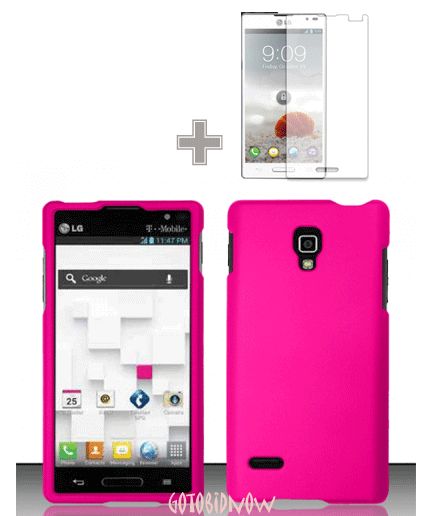for LG Optimus L9 RUBBER PINK HARD SHELL PHONE CASE COVER 2PC SCREEN