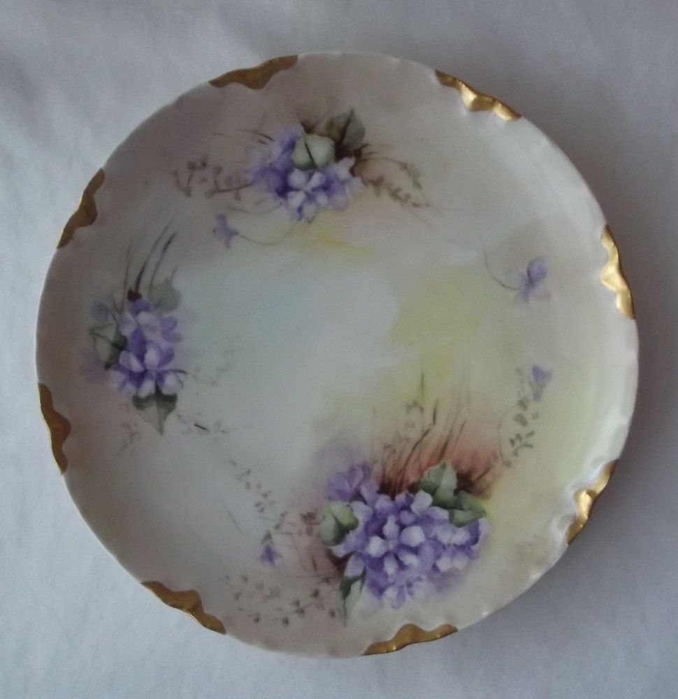 ANTIQUE HAVILAND LIMOGES FRANCE HAND PAINTED VIOLETS PLATE SIGNED 8 1