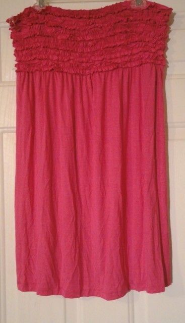 Nicole Miller Fuchsia Smocked Top Ruffled Day Dress Strapless Sz XL